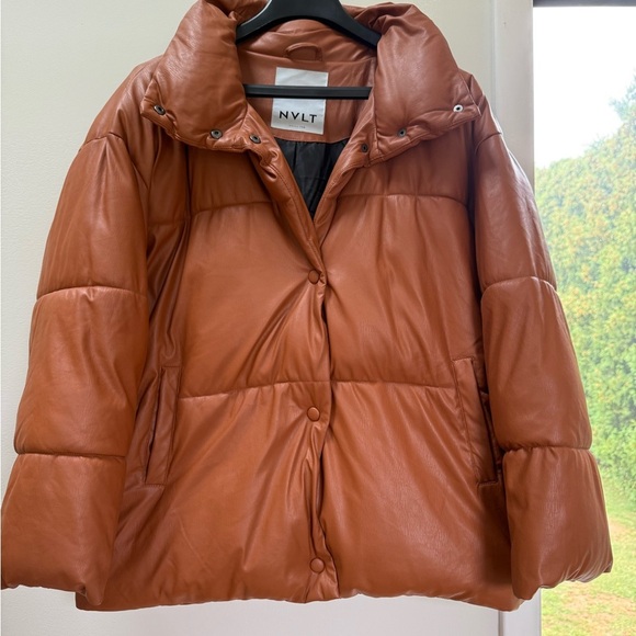 NVLT Women’s Vegan Leather Puffer Coat Size Large Burnt Orange Like New - Picture 2 of 8